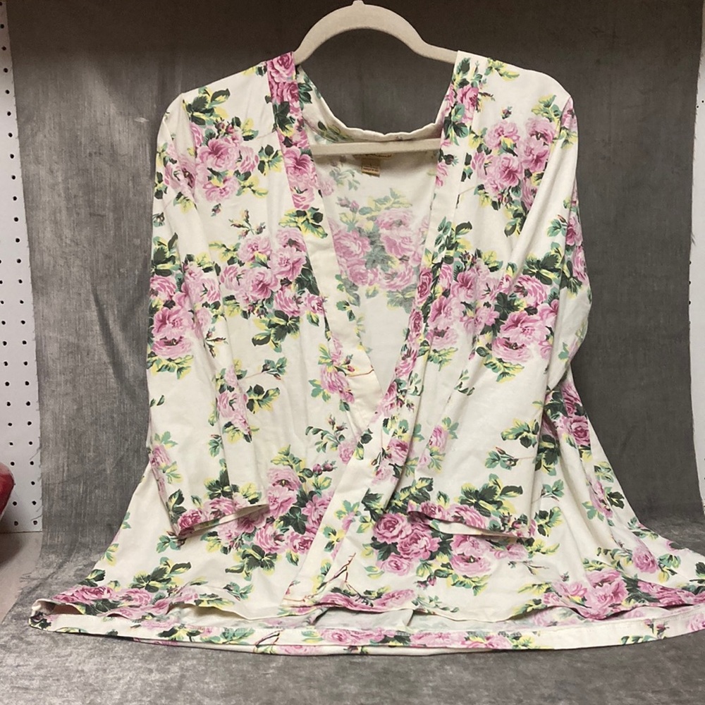 April Cornell Jersey Knit Pink Rose Cardigan Top Floral L Women’s Ladies